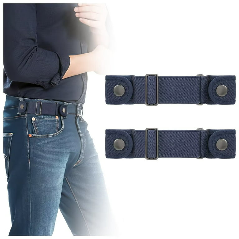 JASGOOD Elastic Belts for Men Women No Buckle Side Belt 2 Pack,Blue