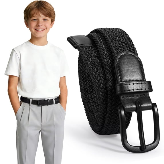JASGOOD Elastic Boys Belt 1.18" Woven Braided Kids Belts Hypoallergenic Stretch Belts for Boys Gifts
