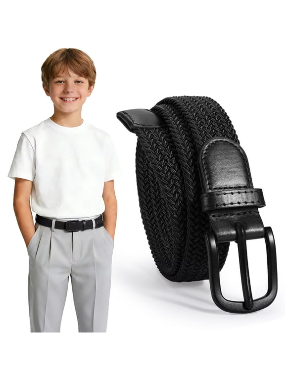 Elastic Boys Belt 1.18" Woven Braided Kids Belts Hypoallergenic Stretch Belts for Boys Gifts
