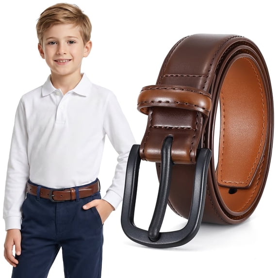 JASGOOD Kids Leather Belt for Boys Metal Free Hypoallergenic TSA Belt Boys Belt for Jeans Dress Casual