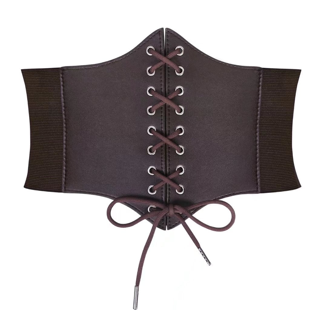 JASGOOD Ladies Brown Corset Wide Belts For Women Lace up Tied Elastic jasgood-ladies-brown-corset-wide-belts-for-women-lace-up-tied-elastic
