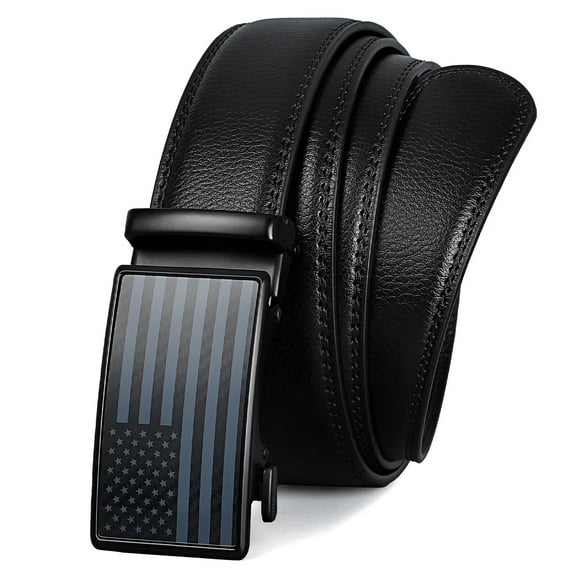 JASGOOD Leather Ratchet Belt for Men American Flag 4th of July Patriotic Belts for Casual Work