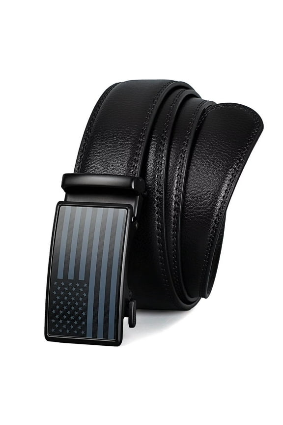 Leather Ratchet Belt for Men American Flag 4th of July Patriotic Belts for Casual Work