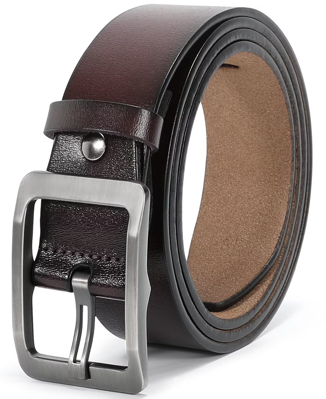 JASGOOD Men Belts 34 Leather Dress Belt for Work Business, Brown Men's Belt