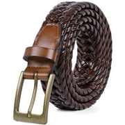 JASGOOD Men Braided Belts Brown Cowhide Woven Leather Belt for Mens Pants