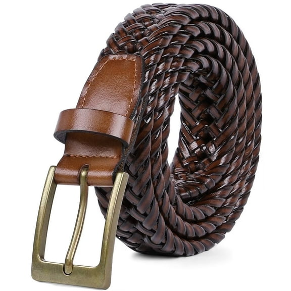 JASGOOD Men Braided Belts Brown Cowhide Woven Leather Belt for Mens Pants