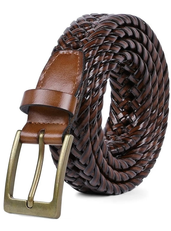 Men Braided Belts Brown Cowhide Woven Leather Belt for Mens Pants