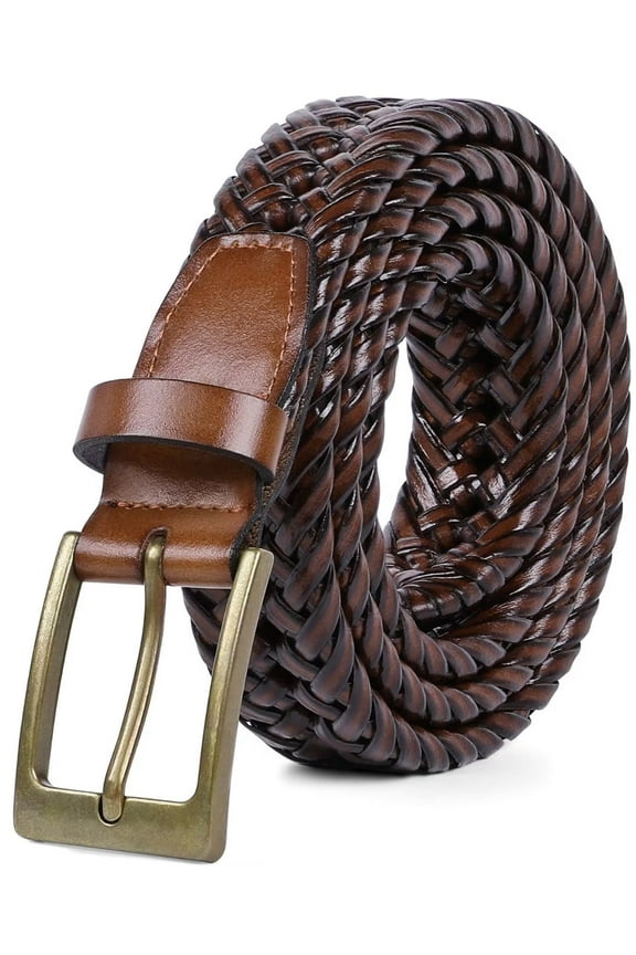 Men Braided Belts Brown Cowhide Woven Leather Belt for Mens Pants