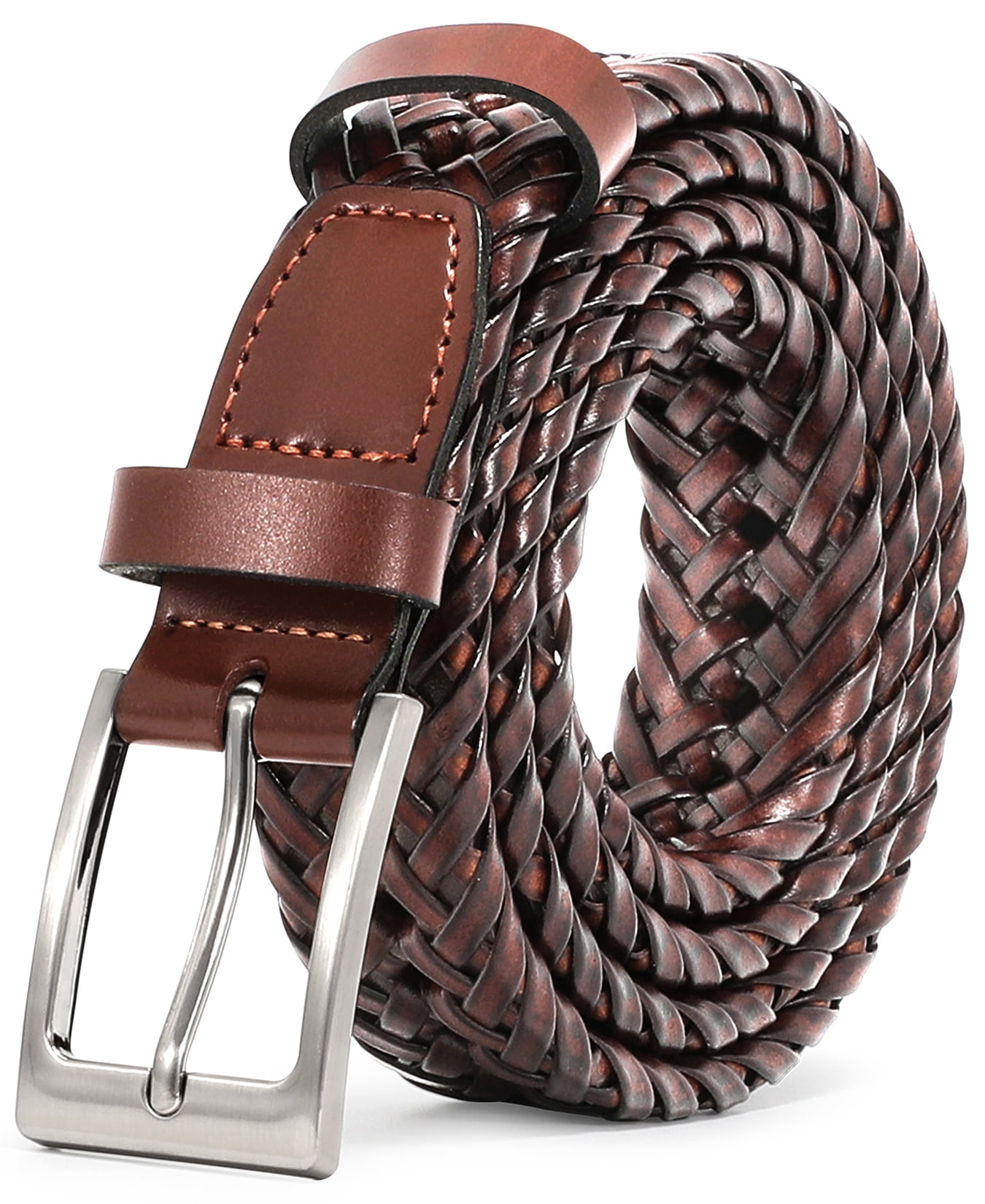 JASGOOD Men Braided Belts Casual Brown Woven Leather Belt Mens For 