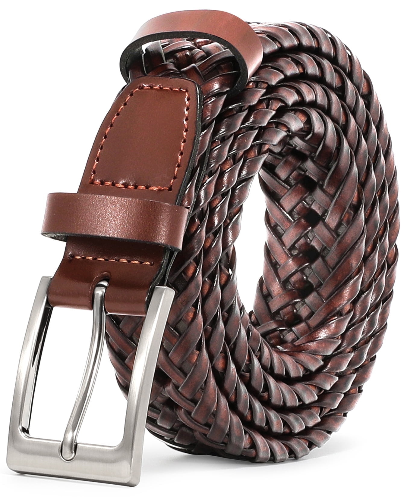 JASGOOD Men's Braided Leather Belt, Casual Brown Woven Belt for Jeans ...