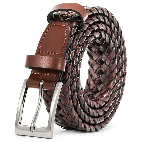 JASGOOD Men Braided Belts Casual Brown Woven Leather Belt Mens for Jeans Pants