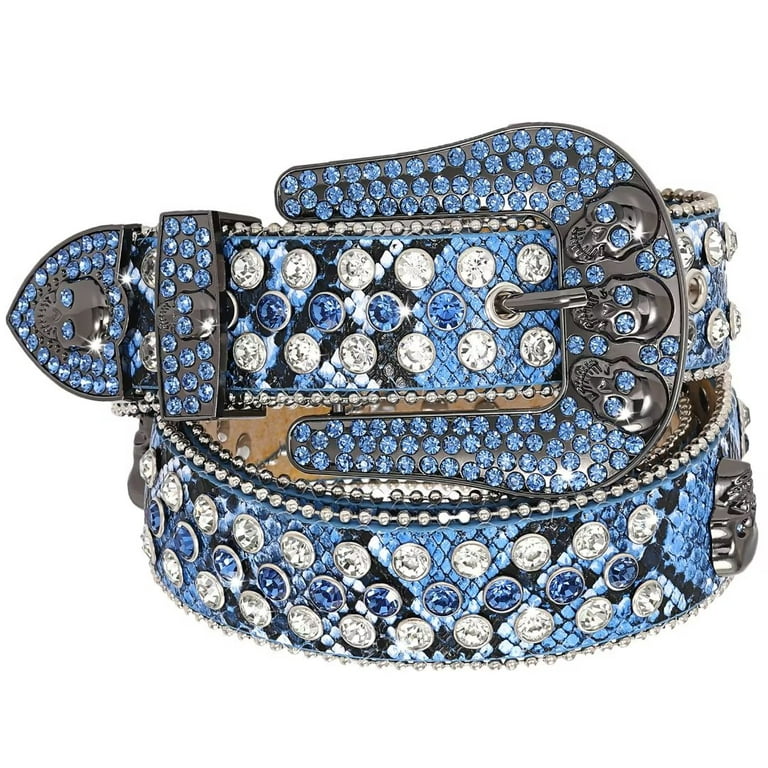Jasgood Rhinestone Belt for Men Women Western Cowboy Cowgirl Bling Studded Leather Belt for Jeans Pants Silver 105cm(41Inch)