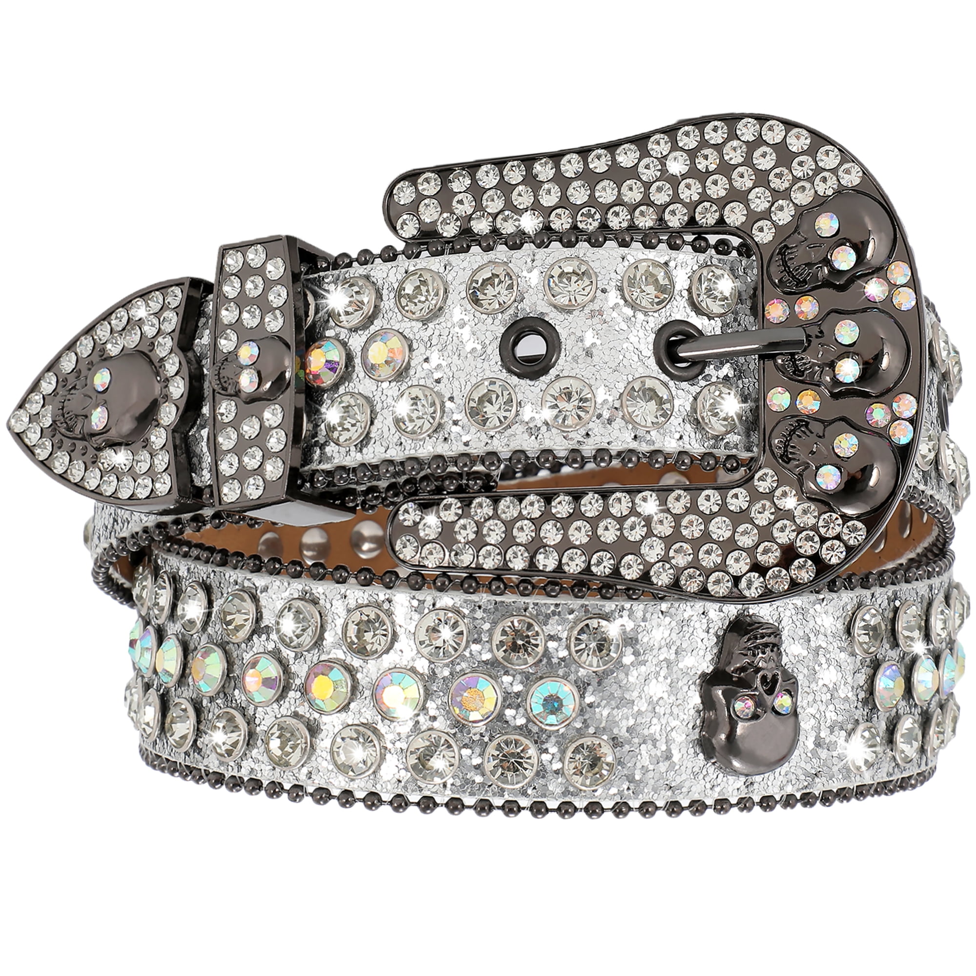Rhinestone Faux Leather Belt Men & Women Western Cowgirl Cowboy Bling  Studded Design Diamond Fashion Belt for Jeans (Black, Pant Size 30-34  inch/Medium Size) at  Women's Clothing store