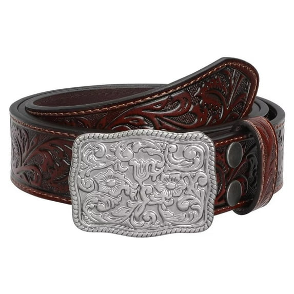 JASGOOD Men Women Western Belts Floral Embossed Leather Country Belt Cowgirls Cowboy