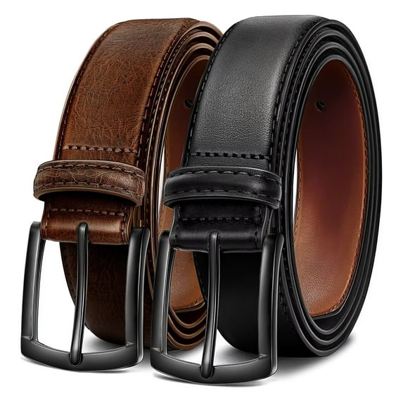 JASGOOD 2Pack Leather Belts for Men Casual Belt With Single Prong Buckle