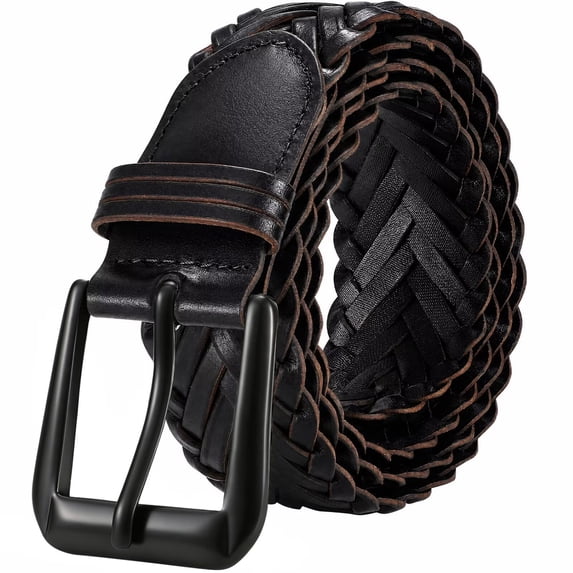 JASGOOD Men's Braided Leather Belt Casual Woven Belt for Daily Work Jeans Pants 1.4" Width