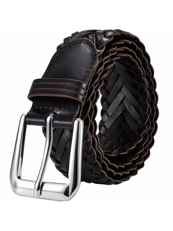 Men's Braided Leather Belt Casual Woven Belt for Daily Work Jeans Pants 1.4" Width