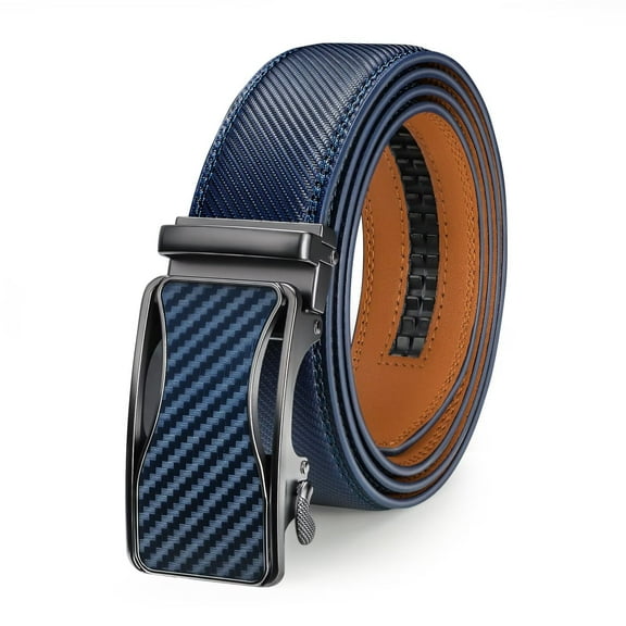 JASGOOD Men's Leather Belt Automatic Ratchet Buckle Slide Belt for Dress Casual Trim to Fit