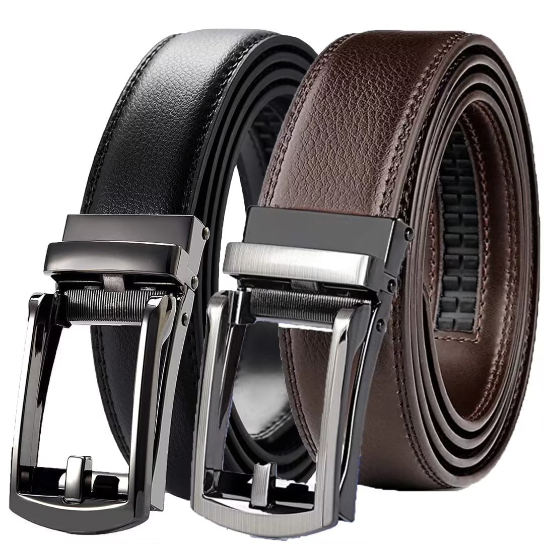 Men's Genuine Leather Ratchet Belt With Crocodile Pattern & Retro Dragon Buckle - Adjustable, 3.5" Wide (Bronze)