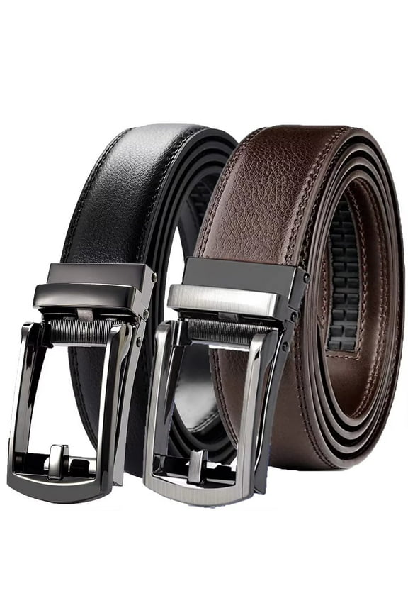 Men's Ratchet Belts Leather Click Belt for Men 2 Pack