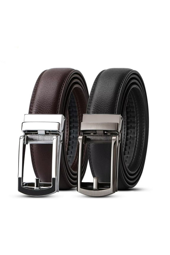 Men's Ratchet Belts Leather Click Belt for Men 2 Pack