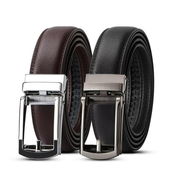 JASGOOD Men's Ratchet Belts Leather Click Belt for Men 2 Pack