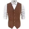 thumbnail image 1 of JASGOOD Men's Suit Vest Vintage Suede Leather Western Cowboy Waistcoat Coffee, 1 of 8