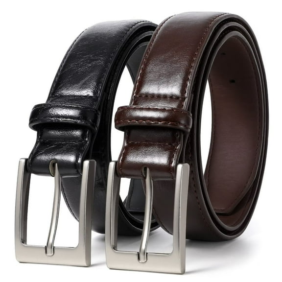 JASGOOD Men's Leather Belt 2 Pack Dress Belts for Everyday Work Business