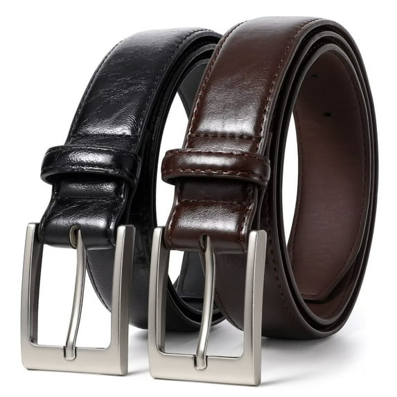 JASGOOD Men's Leather Belt 2 Pack Dress Belts for Everyday Work Business