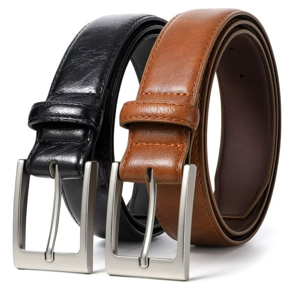 JASGOOD Men's Leather Belt 2 Pack Dress Belts for Everyday Work Business