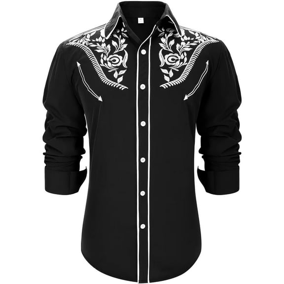 JASGOOD Men's Western Shirts Cowboy Shirts Long Sleeve Embroidered Country Shirt S Button up Shirt