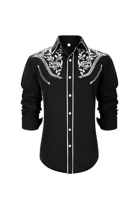 Men's Western Shirts Cowboy Shirts Long Sleeve Embroidered Country Shirt S Button up Shirt