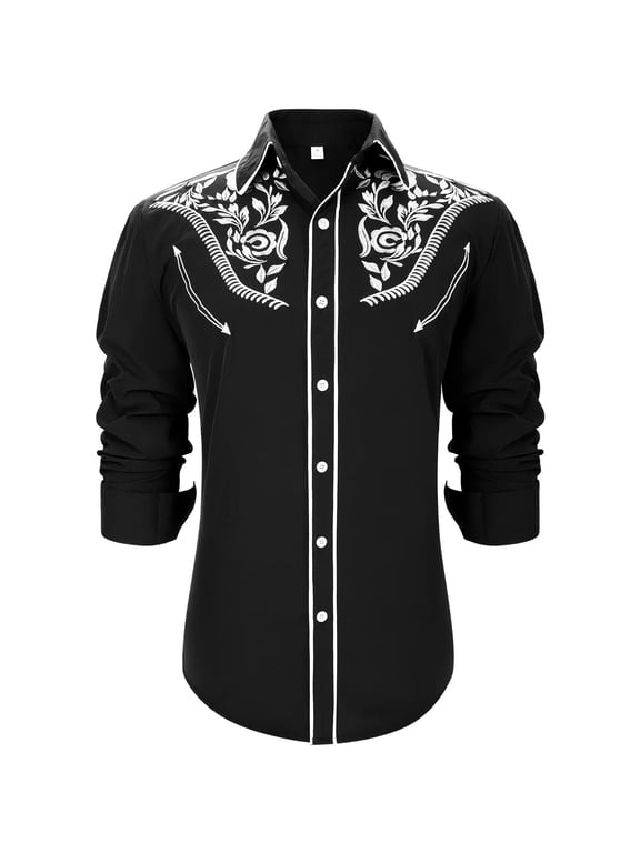 Men's Western Shirts Cowboy Shirts Long Sleeve Embroidered Country Shirt S Button up Shirt