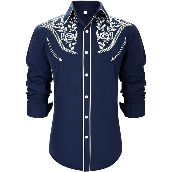JASGOOD Men's Western Shirts Cowboy Shirts Long Sleeve Embroidered Country Shirt S Button up Shirt