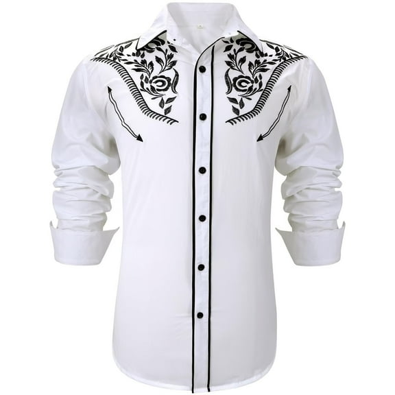JASGOOD Men's Western Shirts Cowboy Shirts Long Sleeve Embroidered Country Shirt S Button up Shirt