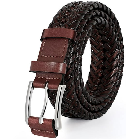 JASGOOD Mens Braided Belt Woven Leather Golf Belt for Men,Brown