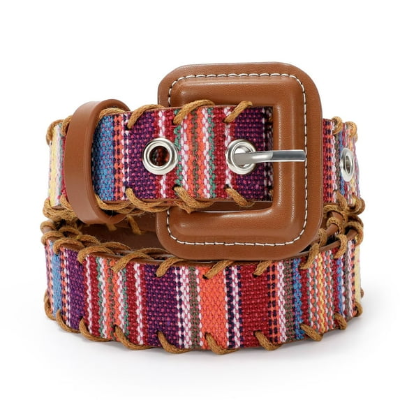 JASGOOD Multicolor Belt for Women Boho Waist Belt with Square Buckle