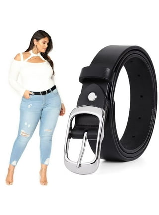 WHIPPY Women Leather Belt with Double Ring Buckle, Black Waist Belt for  Jeans Dress 