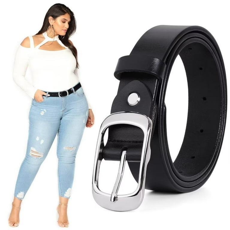 JASGOOD Plus Size Belts for Women Black Leather Belt for Jeans