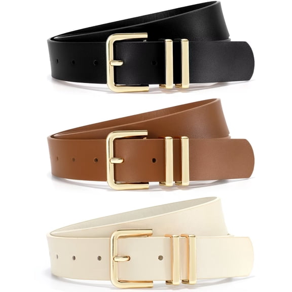 JASGOOD Plus Size Belts for Women Fashion Leather Belt with Gold Buckle 3 Pack
