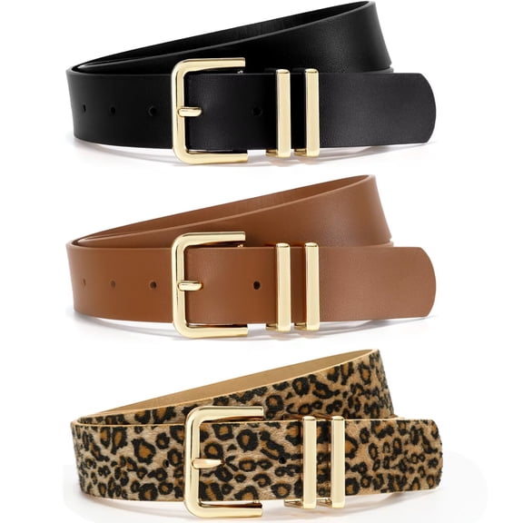 JASGOOD Plus Size Belts for Women Fashion Leather Belt with Gold Buckle 3 Pack