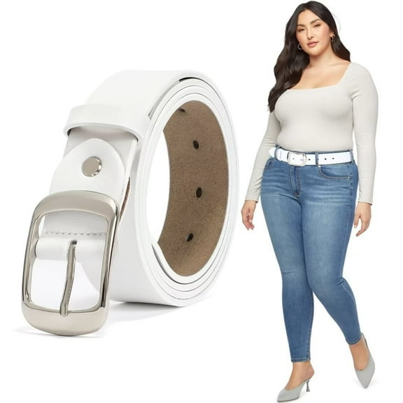 JASGOOD Plus Size Belts for Women White Leather Belt for Jeans Pants