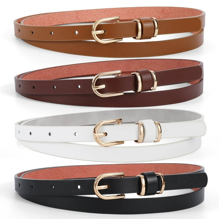 JASGOOD Set of 4 Women's Skinny Leather Belt for Jeans Pants with Gold  Alloy Buckle
