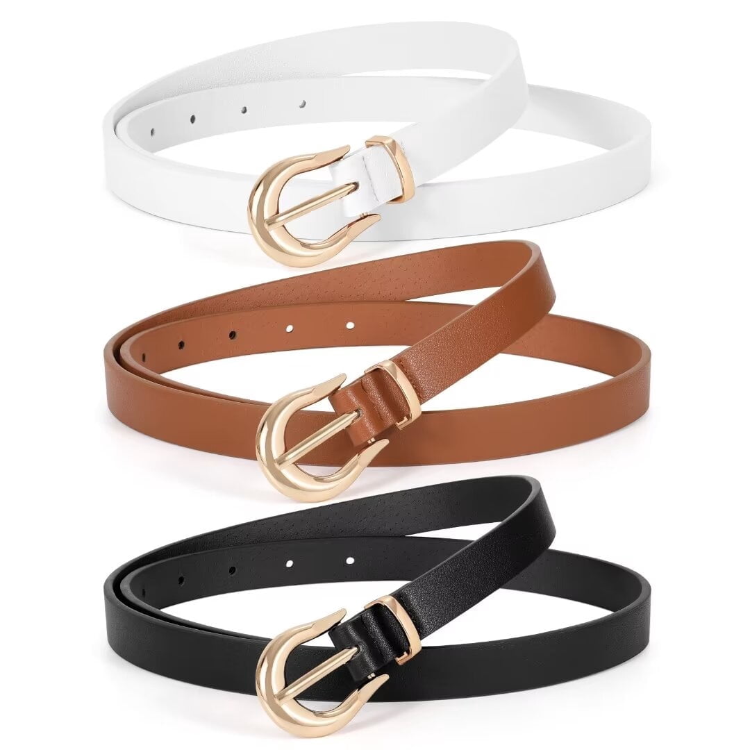 Skinny Leather Belt with Turn Lock Buckle for Dresses Jeans Coats Hauaitttt Women Skinny Leather Belt Solid Color Alloy Turn  main image 4