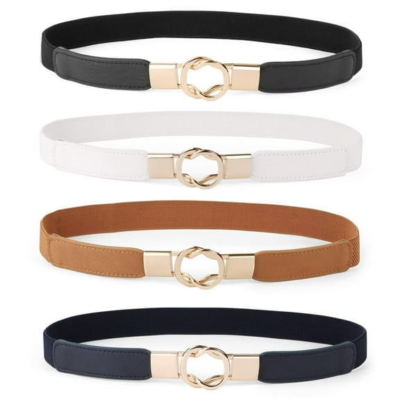 JASGOOD Skinny Elastic Belts for Women Dresses Retro Stretch Ladies Belt Set of 4