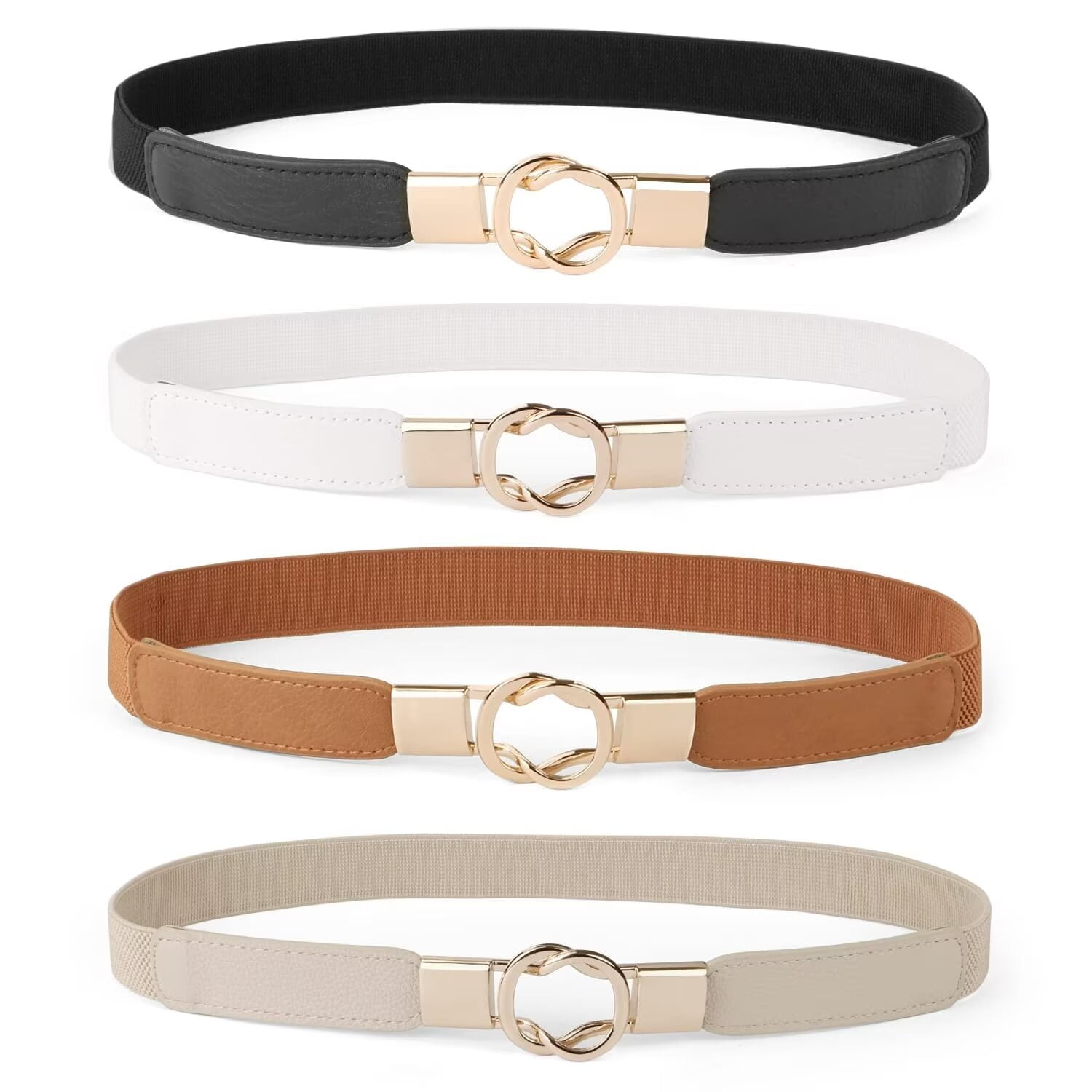 Jasgood Skinny Elastic Belts for Women Dresses Retro Stretch Ladies Belt Set of 4 Jasgood Skinny Elastic Belts for Women Dresses Retro Stretch Ladies Belt Set of 4