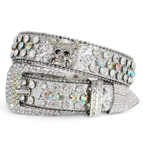 JASGOOD Skull Rhinestone Belt for Women Men Sparkly Bling Diamond Studded Belt Western Cowgirl Cowboy Belts