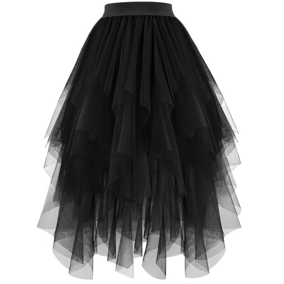 JASGOOD Tulle Skirts for Women High Low Layered Irregular A-Line Midi Skirt Elastic High Waist Party Skirt