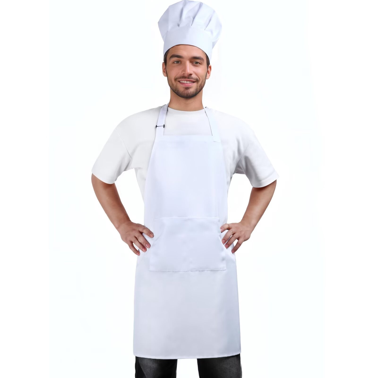 KALIONE Chef Hat and Butcher Apron for Adults Adjustable Apron with Pocket and Adult Kitchen Chef Hat White Chef Apron Hat Set for Men and Women(White) in Kenya | Aprons