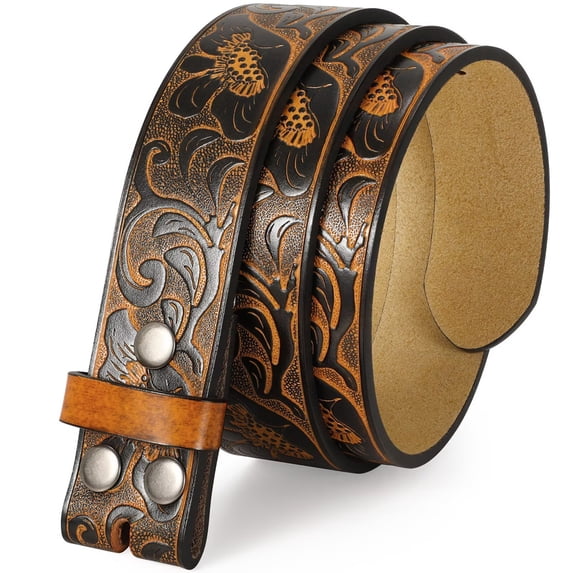 JASGOOD Western Belts for Men Women Genuine Leather Cowboy Belt without Buckle Cowgirl Belt Strap for Jeans